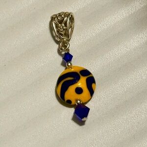 Blue and Orange Beaded Handmade Pendant